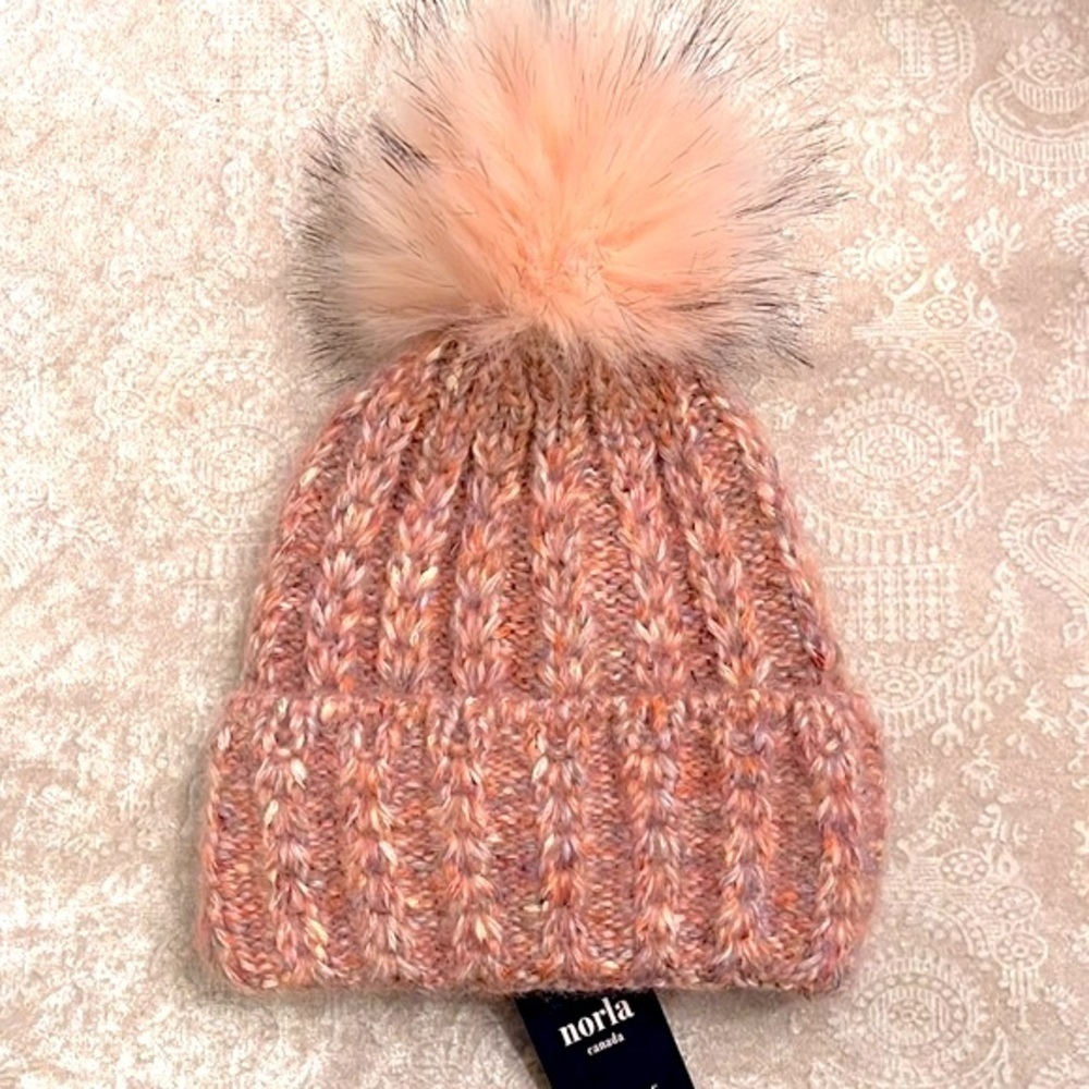 Brand New Norla Canada Alpaca & Wool Blend Knit Pom Hat Winter Marbled Pink